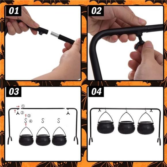 Halloween Candy Bowls, 3 Pcs Witches Cauldron Serving Bowl with Iron Rack, Black - Picture 5 of 7